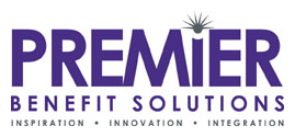 A purple and white logo for premier benefit solutions.